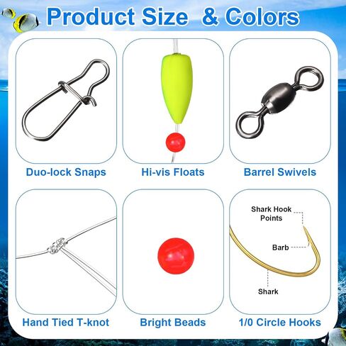 Arrowbash 16 Pcs/ 8 Pcs Pompano Rigs for Surf Fishing Floats Pre-Rigged Saltwater Gear Tackle with 1/0 Circle Hooks for Casting Pier Jetty Fishing in Kuwait