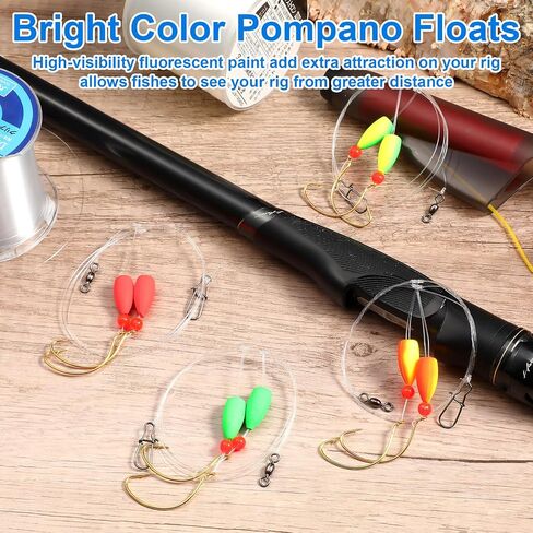 Arrowbash 16 Pcs/ 8 Pcs Pompano Rigs for Surf Fishing Floats Pre-Rigged Saltwater Gear Tackle with 1/0 Circle Hooks for Casting Pier Jetty Fishing in Kuwait