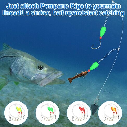 Arrowbash 16 Pcs/ 8 Pcs Pompano Rigs for Surf Fishing Floats Pre-Rigged Saltwater Gear Tackle with 1/0 Circle Hooks for Casting Pier Jetty Fishing in Kuwait