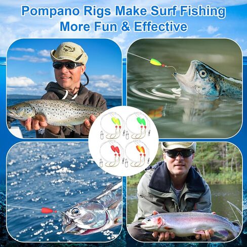 Arrowbash 16 Pcs/ 8 Pcs Pompano Rigs for Surf Fishing Floats Pre-Rigged Saltwater Gear Tackle with 1/0 Circle Hooks for Casting Pier Jetty Fishing in Kuwait