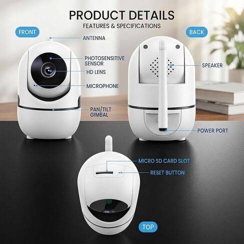 Pan/Tilt Indoor Security Camera, 2.4G WiFi Indoor Cameras Wireless for Home Security, Motion Sensor & Night Vision, 2-Way Audio, TF/Cloud Storage in Kuwait