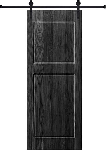 2 Panel 30 in. x 96 in. Wood Black Barn Sliding Door with Hardware kit in Kuwait