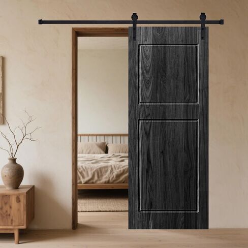 2 Panel 30 in. x 96 in. Wood Black Barn Sliding Door with Hardware kit in Kuwait