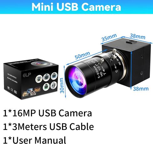 ELP 16MP Wide Angle USB Camera 5-50mm 10X Zoom Webcam for Raspberry Pi 4K Web Camera for Computer Mini UVC USB2.0 PC Variable Focus Web Cam IMX298 Industrial Lightburn Cameras for Laptop,Jetson Nano in Kuwait
