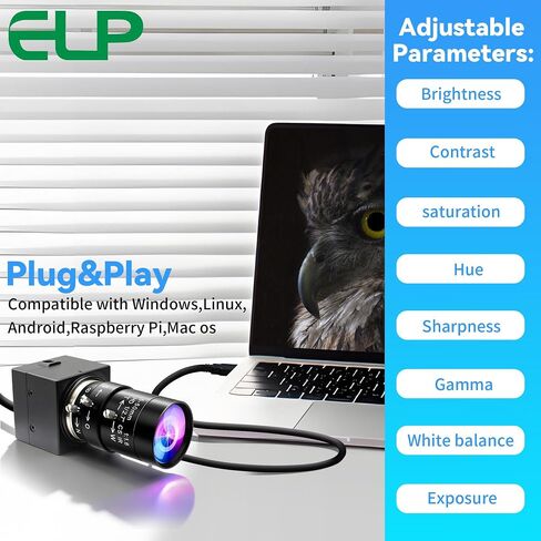 ELP 16MP Wide Angle USB Camera 5-50mm 10X Zoom Webcam for Raspberry Pi 4K Web Camera for Computer Mini UVC USB2.0 PC Variable Focus Web Cam IMX298 Industrial Lightburn Cameras for Laptop,Jetson Nano in Kuwait