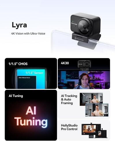 Hollyland Lyra 4K Webcam, UHD Streaming Camera with AI Tracking, Auto Framing and USB-C (Bundle) in Kuwait