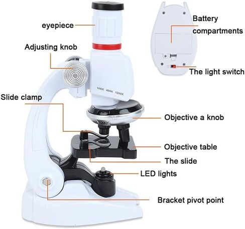 Microscope Accessories Kit 1200X LED Lab Microscope Kit for Children Biology Microscope Microscope Slides (Color : J) in Kuwait