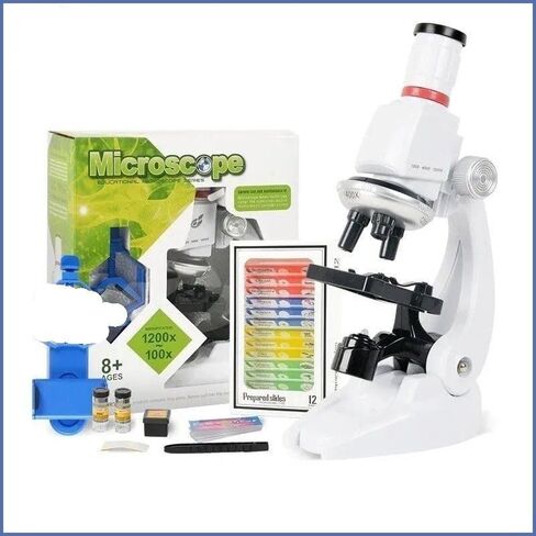 Microscope Accessories Kit 1200X LED Lab Microscope Kit for Children Biology Microscope Microscope Slides (Color : J) in Kuwait