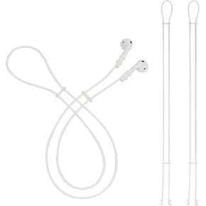 [White Color Pair], Sandian Anti-Lost Earbuds Strap for Wireless Earphones, Compatible with AirPods, Soundcore, Adjustable Length, Super Lite Stretch Fit, Neck Around Soft Silicone Rope Lanyard in Saudi Arabia