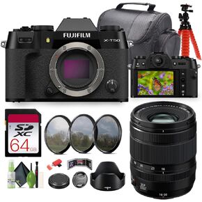 FUJIFILM X-T50 Mirrorless Digital Camera Body - Black Bundle with Fuji XF 16-50mm f/2.8-4.8 R LM WR Lens + 64GB UHS-II SDXC Memory Card + 12 inch Flexible Tripod + More in Kuwait