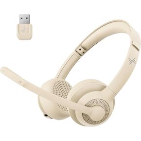 JIAMQISHI Wireless Headset with AI Noise Cancelling Microphone Bluetooth Headset - Bluetooth V5.2 Headphones with USB Dongle & Mic Mute for Computer/Laptop/PC/iPhone/Android/Cell Phones/Zoom-Apricot in Saudi Arabia