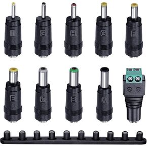 10PCS DC Power Adapter Connector kit with 5.5 x 2.1mm Female Base, 2.5x0.7mm/3.0x1.1mm/3.5x1.35mm/4.0x1.7mm/4.8x1.7mm/5.5x1.7mm/5.5x2.5mm/6.3x3.0mm/6.0x4.4mm/LED Terminal Connector in Kuwait