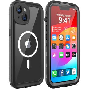 جراب مغناطيسي لهاتف iPhone 15 Plus مقاوم للماء، [عدسة مدمجة وواقي شاشة] [مقاوم للصدمات] [مقاوم للسقوط] [مقاوم للغبار] جراب هاتف متين لحماية الجسم بالكامل - أسود in Kuwait