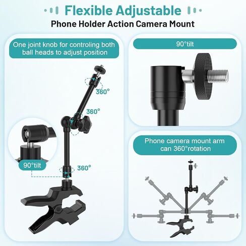 Phone Holder Jaw Flex Clamp Clip Mount,360°Adjustable Aluminium Alloy Arm Mount,Cellphone Clip Stand for Desk/Table/Post/Board,Compatible with 3.5~7.5" iPhone/HTC/LG/Huawei/Galaxy/Gopro Hero in Kuwait