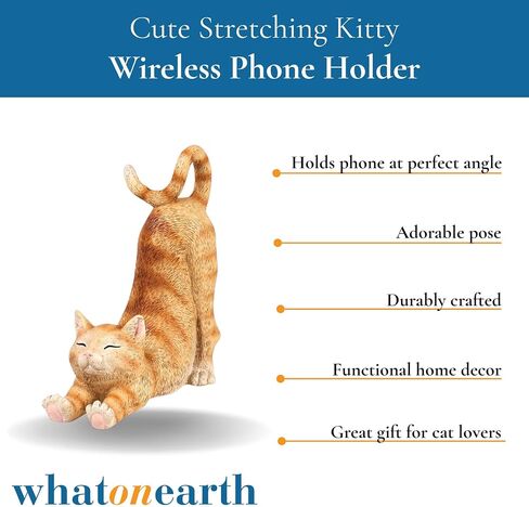 WHAT ON EARTH Cat Cell Phone Stand for Desk Cute Phone Holder for Desk Cat Desk Accessories for iPhone or Android, Black Cat in Kuwait
