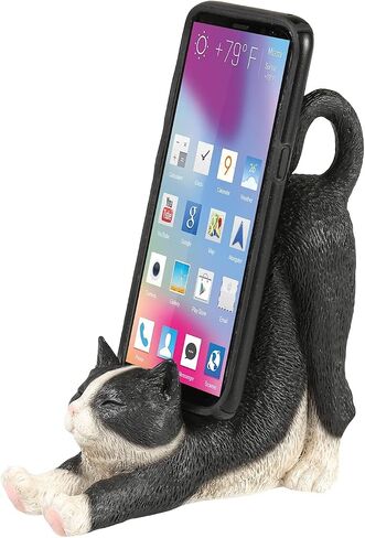 WHAT ON EARTH Cat Cell Phone Stand for Desk Cute Phone Holder for Desk Cat Desk Accessories for iPhone or Android, Black Cat in Kuwait