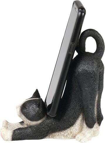 WHAT ON EARTH Cat Cell Phone Stand for Desk Cute Phone Holder for Desk Cat Desk Accessories for iPhone or Android, Black Cat in Kuwait