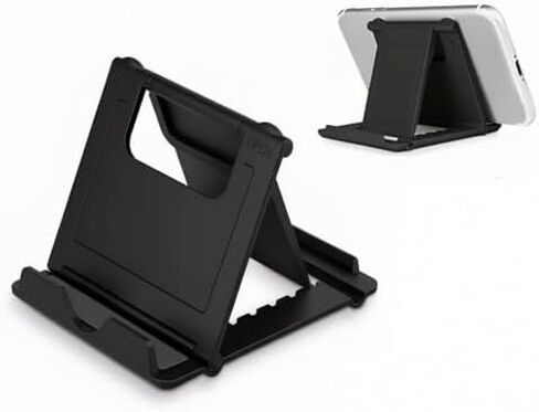 Portable Phone Stand, Foldable Desk Phone Stand for Desk, Multi-Angle Mobile Phone Holder, Universal Desktop Phone Holder & Airplane Phone Holder Compatible with All Smartphones (Black) in Kuwait