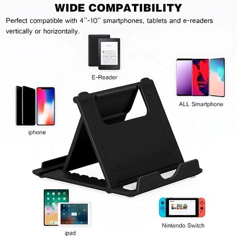 Portable Phone Stand, Foldable Desk Phone Stand for Desk, Multi-Angle Mobile Phone Holder, Universal Desktop Phone Holder & Airplane Phone Holder Compatible with All Smartphones (Black) in Kuwait
