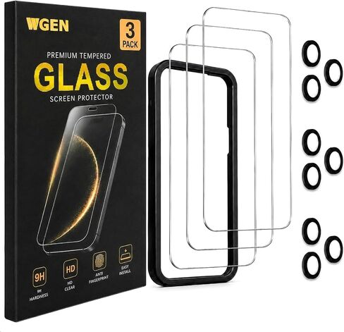 Screen Protector for iPhone 17 Pro, 3 Pack HD Clear Tempered Glass with 3 Pack Camera Lens Protectors, Auto Alignment Frame, 9H Hardness, Bubble Free, Case Friendly in Kuwait