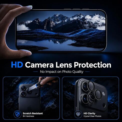 Screen Protector for iPhone 17 Pro, 3 Pack HD Clear Tempered Glass with 3 Pack Camera Lens Protectors, Auto Alignment Frame, 9H Hardness, Bubble Free, Case Friendly in Kuwait