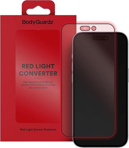 BodyGuardz Red Light Converter Screen Protector – Passive Red Light Therapy for Face - Promotes Better Sleep, Healthier Skin, Reduced Eye Strain – 9H Tempered Glass, Easy Install (iPhone 17 Pro Max / 16 Pro Max) in Kuwait