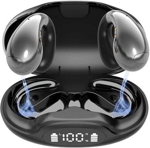 Wireless Earbuds Open Ear Headphones Clip On Earbuds Bluetooth 5.4 Headphones Long Playtime Ear Buds Digital Display Charging Case Noise Canceling Waterproof Sports Earphones in Kuwait