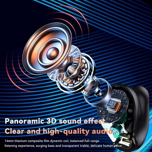 Wireless Earbuds Open Ear Headphones Clip On Earbuds Bluetooth 5.4 Headphones Long Playtime Ear Buds Digital Display Charging Case Noise Canceling Waterproof Sports Earphones in Kuwait