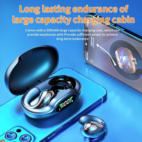 Wireless Earbuds Open Ear Headphones Clip On Earbuds Bluetooth 5.4 Headphones Long Playtime Ear Buds Digital Display Charging Case Noise Canceling Waterproof Sports Earphones in Kuwait