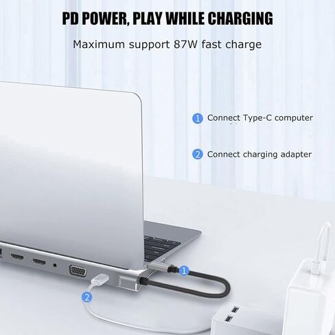 12 in 1 Laptop Docking Station Dual Monitor, Type C Hub USB C Adapter with Dual HDMI VGA PD 87W Fast Charging RJ45 Ethernet USB 3.0 Audio SD/TF Card in Kuwait