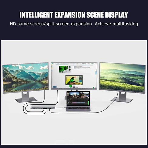 12 in 1 Laptop Docking Station Dual Monitor, Type C Hub USB C Adapter with Dual HDMI VGA PD 87W Fast Charging RJ45 Ethernet USB 3.0 Audio SD/TF Card in Kuwait
