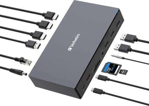 Verbatim USB-C Pro Docking Station, 17-in-1 Hub, Multiport Adapter to HDMI 4K and 8K, USB-A and USB-C, PD 100W, AUX, Card Reader, for Mac/Windows Laptop etc in Kuwait