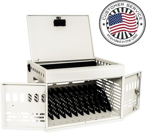 12 Device Portable Charging Station for Tablets, iPads, Chromebooks, and Laptop Computers with Lock, Surge Protection, for Classroom or Office (White) in Kuwait