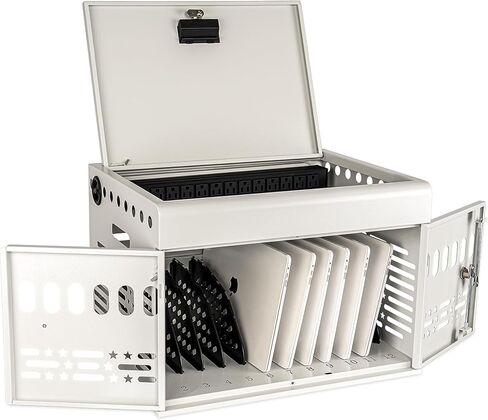 12 Device Portable Charging Station for Tablets, iPads, Chromebooks, and Laptop Computers with Lock, Surge Protection, for Classroom or Office (White) in Kuwait