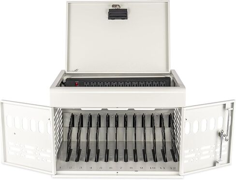 12 Device Portable Charging Station for Tablets, iPads, Chromebooks, and Laptop Computers with Lock, Surge Protection, for Classroom or Office (White) in Kuwait