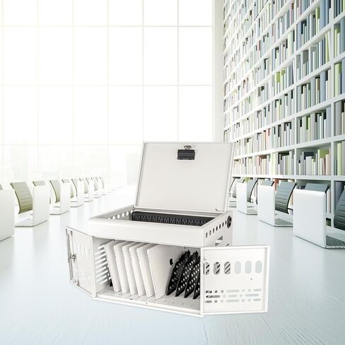 12 Device Portable Charging Station for Tablets, iPads, Chromebooks, and Laptop Computers with Lock, Surge Protection, for Classroom or Office (White) in Kuwait