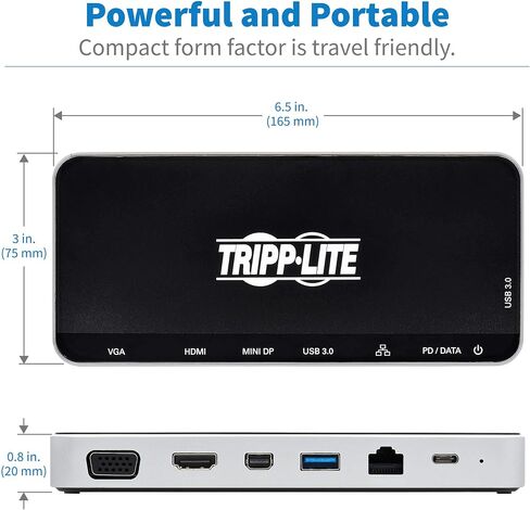 Tripp Lite USB-C Dock, 3 Monitor Display, USB Type C Hub Adds 4K HDMI, mDP, VGA, USB 3.2 Gen 1, USB-A, USB-C, GbE, 60W PD Charging, Black (U442-DOCK16-B) in Saudi Arabia