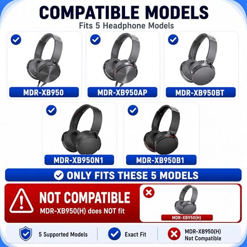 Replacement Ear Pads for Sony MDR-XB950 XB950BT XB950B1 XB950N1 XB950AP Headphones, Protein Leather Earpads Cushions with Memory Foam, Extra Thick Ear Cups, 1 Pair-Black in Kuwait