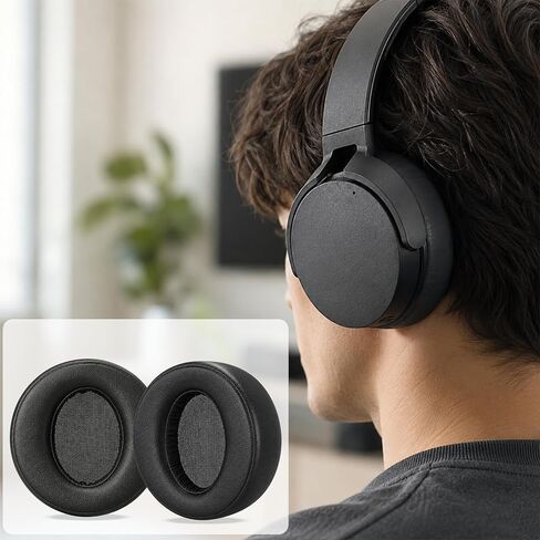 Replacement Ear Pads for Sony MDR-XB950 XB950BT XB950B1 XB950N1 XB950AP Headphones, Protein Leather Earpads Cushions with Memory Foam, Extra Thick Ear Cups, 1 Pair-Black in Kuwait