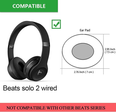 Solo 2 Wired Replacement Earpads - JARMOR Protein Leather & Memory Foam Ear Cushion Pads for Beats Solo2 Wired On-Ear Headphones by Dr. Dre ONLY (NOT FIT Solo 2.0/3.0 Wireless) - Black in Saudi Arabia
