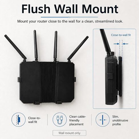 3D Printed Wall Mount Holder for ASUS RT-BE58U Router, Black Bracket, Space-Saving Vertical Mount with Secure Six-Point Support for Clean Network Installation in Saudi Arabia