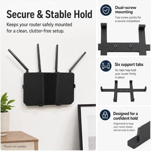 3D Printed Wall Mount Holder for ASUS RT-BE58U Router, Black Bracket, Space-Saving Vertical Mount with Secure Six-Point Support for Clean Network Installation in Saudi Arabia