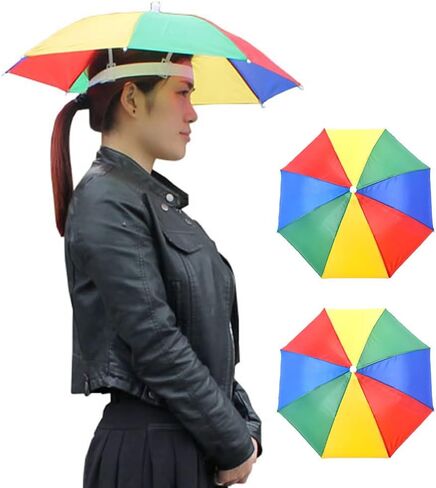 2 Pack Umbrella Hat for Adults with Elastic Band, Fishing Umbrella Hat Hands Free Foldable UV Protection Cap Adjustable Headwear for Fishing Golf Camping Beach Gardening Sunshade Outdoor in Saudi Arabia