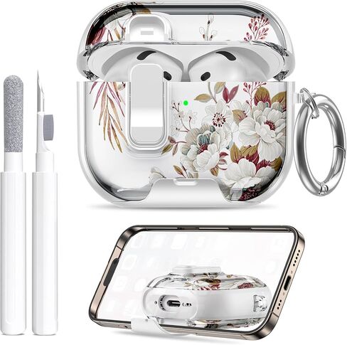 Compatible Airpods 4 Case (2024) with Phone Stand & Cleaner Kit,Print Soft Silicone Lock Clip Apple AirPods 4th Generation Case, Airpod 4 Cover with Keychain for Women/Girls,Leopard Print in Kuwait