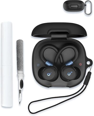 Case for Soundcore by Anker Sport X20 Earbuds, Soft Silicone Protective Portable Scratch Shock Resistant Shell with Cleaner Kit & Carabiner & Lanyard，Black in Kuwait