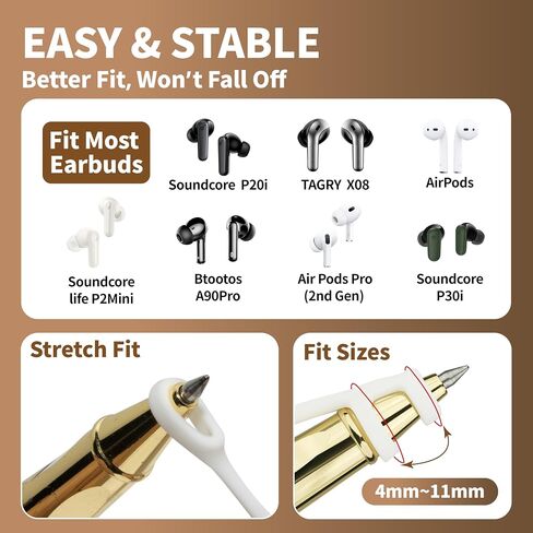 [White Color Pair], Sandian Anti-Lost Earbuds Strap for Wireless Earphones, Compatible with AirPods, Soundcore, Adjustable Length, Super Lite Stretch Fit, Neck Around Soft Silicone Rope Lanyard in Kuwait