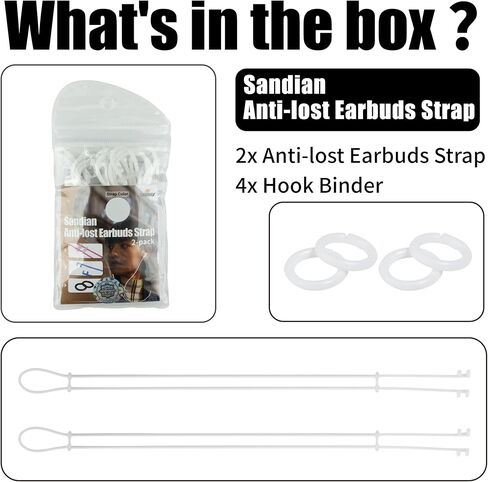 [White Color Pair], Sandian Anti-Lost Earbuds Strap for Wireless Earphones, Compatible with AirPods, Soundcore, Adjustable Length, Super Lite Stretch Fit, Neck Around Soft Silicone Rope Lanyard in Kuwait