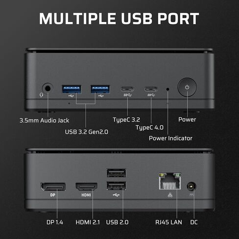 LTC Mini PC with AI NPU, AMD Ryzen 7 8845HS, Radeon 780M Graphic, 16GB DDR5 RAM, 1TB PCIe 4.0 SSD, USB 4.0, WiFi 6, BT 5.2, 2.5Gbps Ethernet, Triple 4K/8K Display in Kuwait