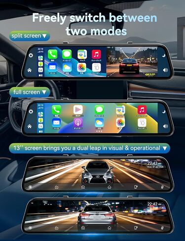 2026 Ultrawide 13’’ 4K Rear View Mirror Camera with Carplay&Android Auto in Kuwait