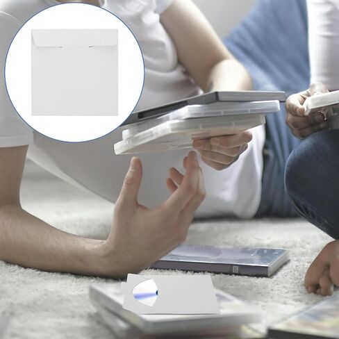 TEHAUX 50pcs White Paper CD Sleeves Lightweight and Wear Resistant DVD Paper Storage Sleeves Case Simple Design for Media Organization and Protection in Kuwait